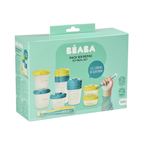 Beaba Set Of Portions Clip + 1st Age Silicone Spoon - Neon/Blue