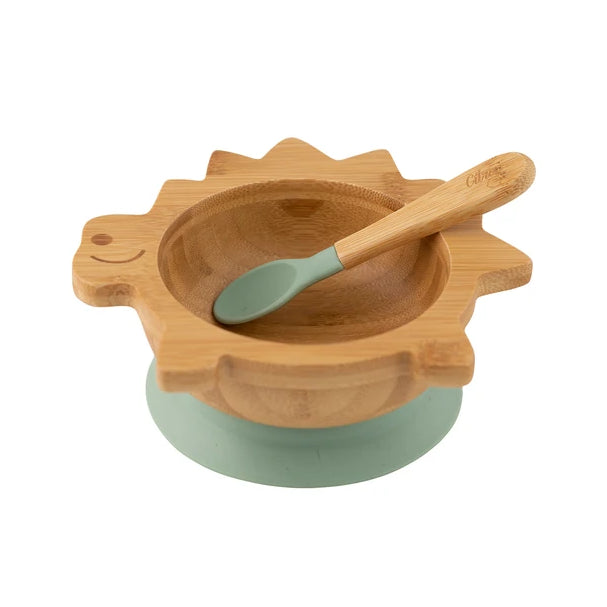 Citron Bamboo Bowl 250ml With Suction And Spoon – Dino Green