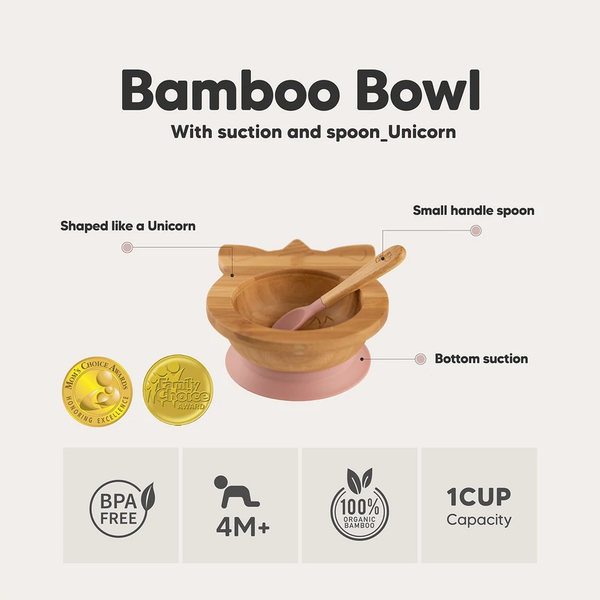 Citron Bamboo Bowl 250ml With Suction And Spoon – Unicorn Blush Pink