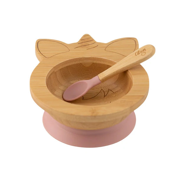 Citron Bamboo Bowl 250ml With Suction And Spoon – Unicorn Blush Pink