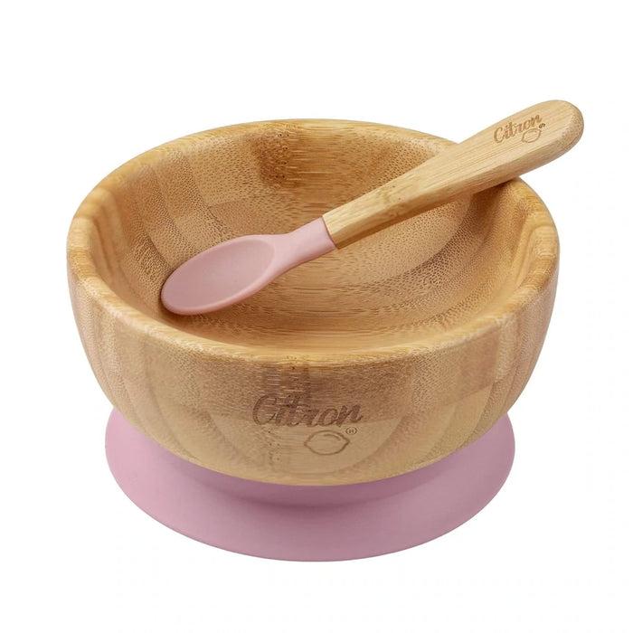 Citron Bamboo Bowl 300ml With Suction And Spoon – Blush Pink