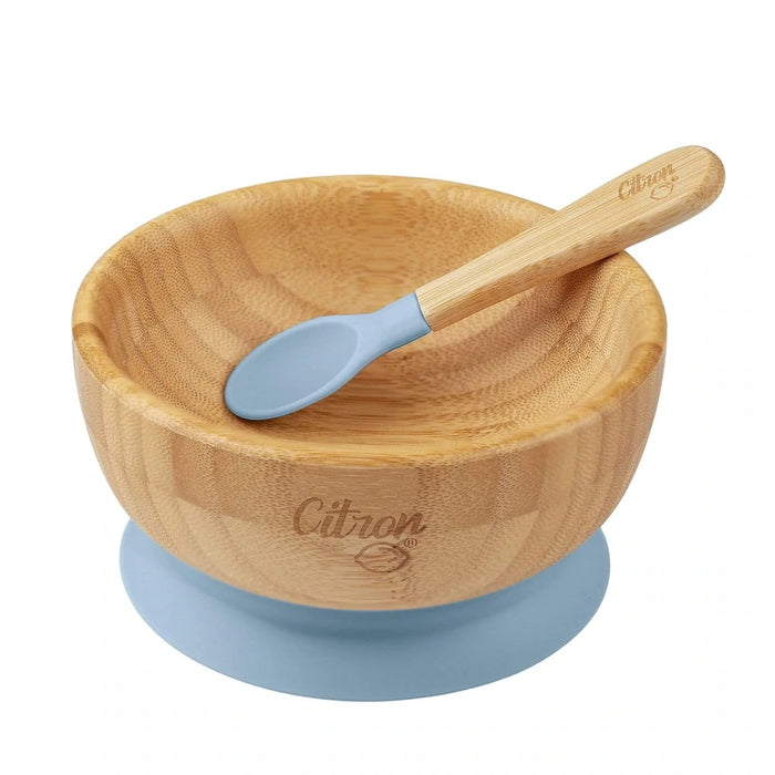 Citron Bamboo Bowl 300ml With Suction And Spoon – Dusty Blue