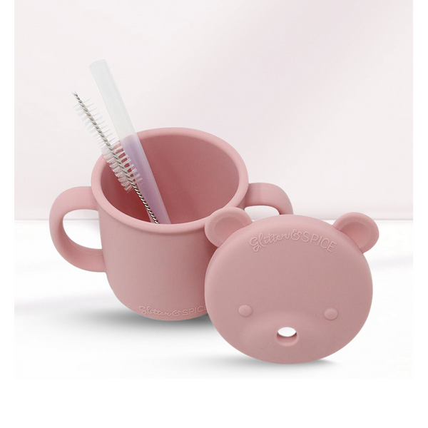 Glitter And Spice Grow With Me Silicone Bear Cup 200ml – Delicate Pink