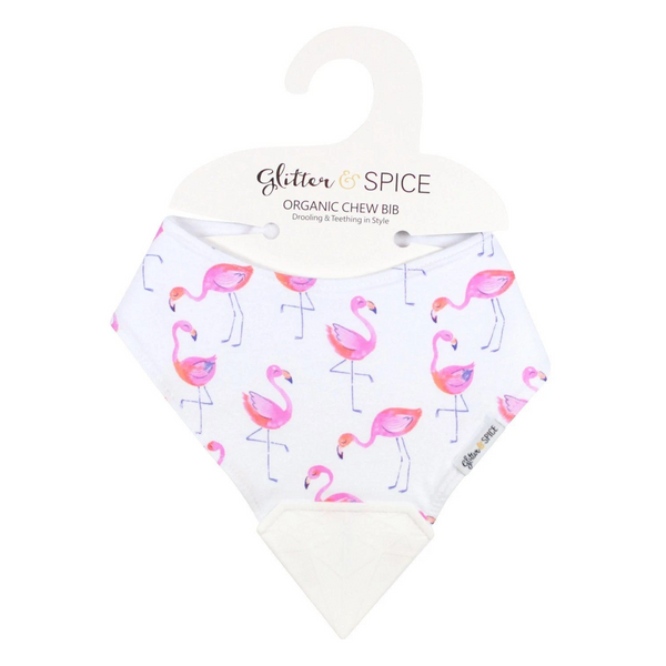Glitter And Spice Organic Chew Bib – Flamingos