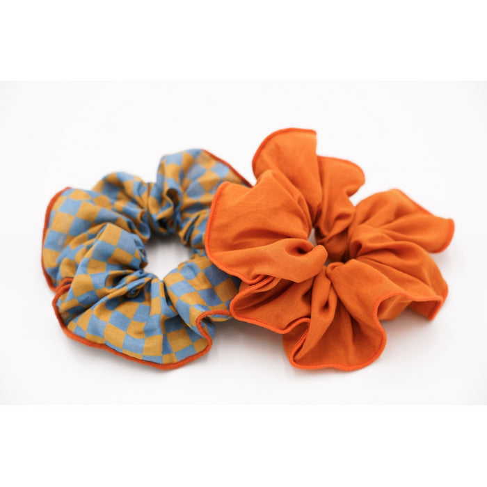 Grech & Co Hair Scrunchie Set Of 2 - Checks Laguna & Wheat