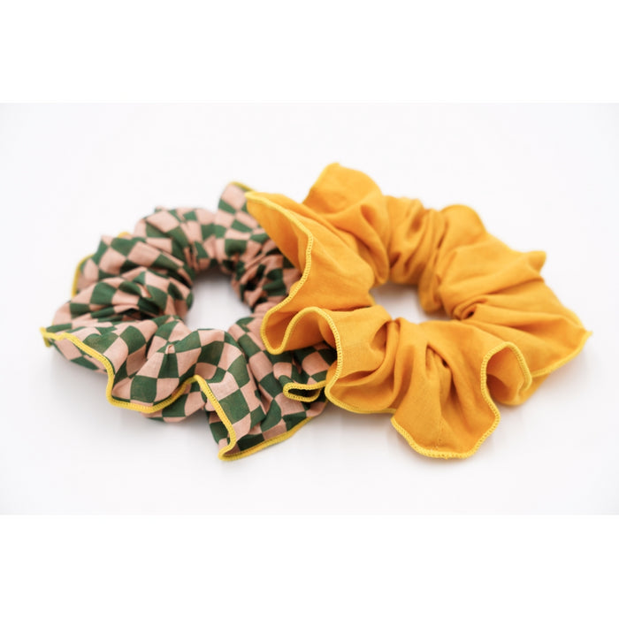 Grech & Co Hair Scrunchie Set Of 2 - Checks Sunset & Orchard