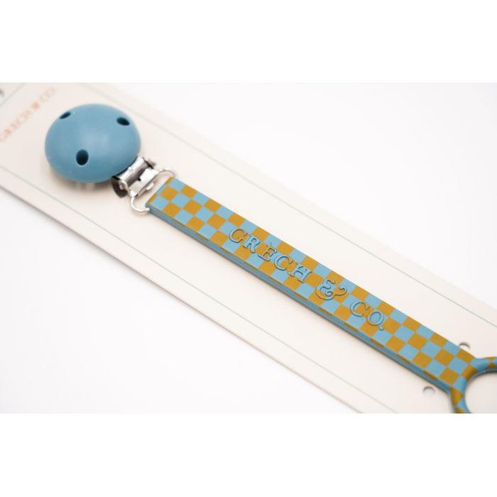 Grech & Co Pacifier Clip - Pattern - Checks Laguna & Wheat