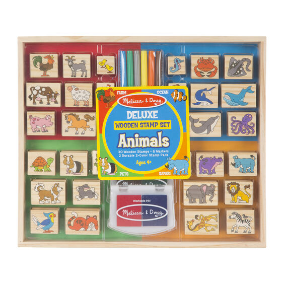 Melissa & Doug Deluxe Wooden Stamp Set - Animals