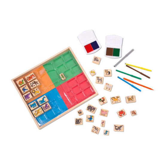 Melissa & Doug Deluxe Wooden Stamp Set - Animals