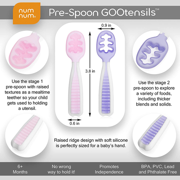 Numnum Pre-Spoon Silicone Gootensils (First Stage + Second Stage) - Lilac/Rosebud