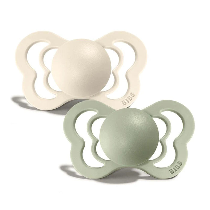 Bibs Couture拇指型矽膠奶嘴 0-6個月(2入組) – 象牙白/灰綠