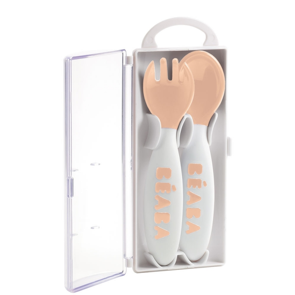 Beaba 2nd Age Training Fork & Spoon - Pink (Storage Case Included)