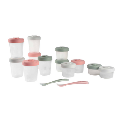 Beaba Baby Food Storage Clip Containers Set of 12 + Spoons – Eucalyptus