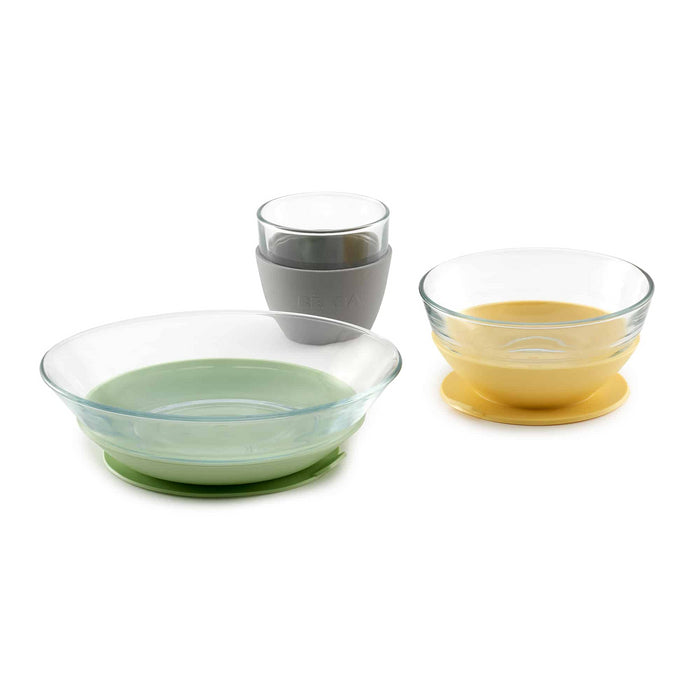 Beaba Duralex Glass Meal Set With Soft Protective Suction Pad - Pastel