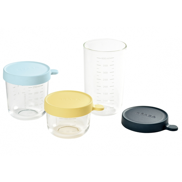 Beaba Set Of 3 Conservation Jars 150/250/400ml - Yellow/Light Blue/Dark Blue