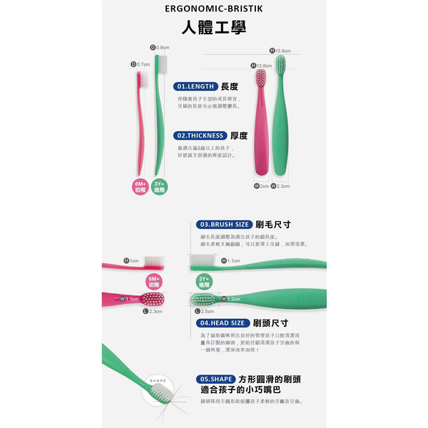 Bristik Ergo Kids Toothbrush 3Y+ Stage 2 – Green