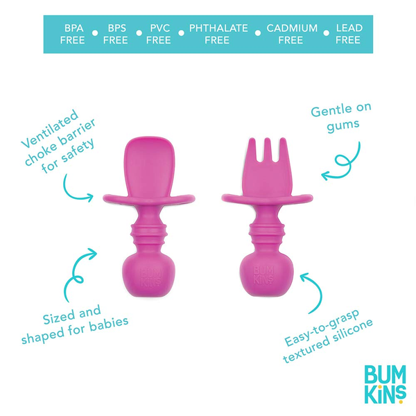 Bumkins Silicone Chewtensils (Spoon & Fork Set) - Fuchsia