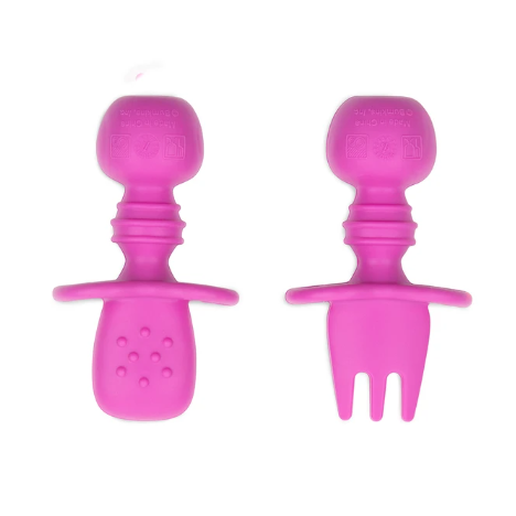 Bumkins Silicone Chewtensils (Spoon & Fork Set) - Fuchsia