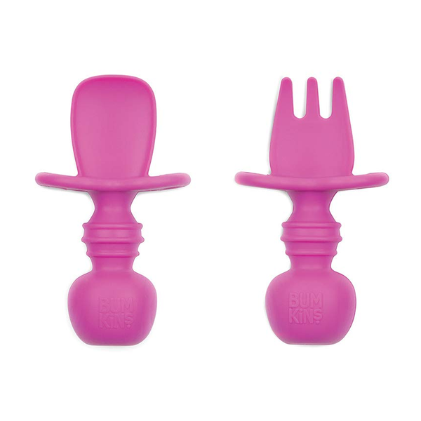 Bumkins Silicone Chewtensils (Spoon & Fork Set) - Fuchsia