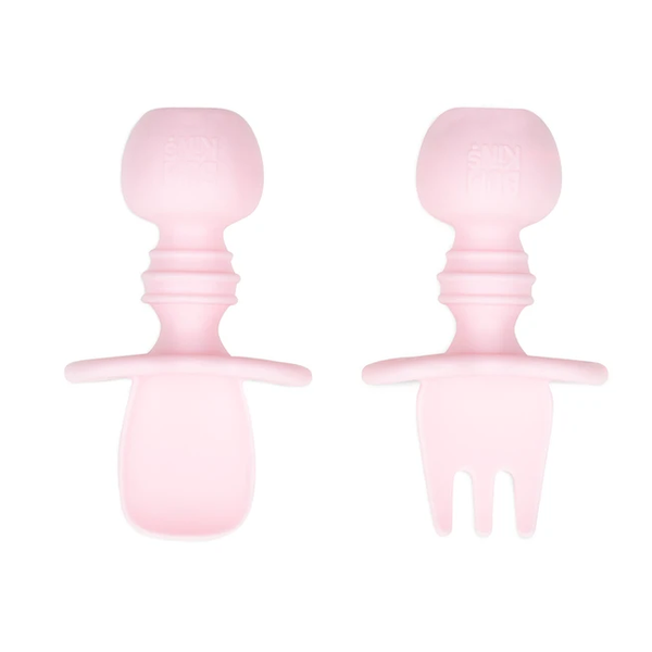 BUMKINS SILICONE CHEWTENSILS (SPOON & FORK SET) - PINK