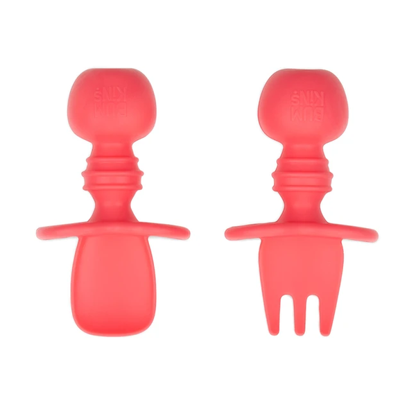 BUMKINS SILICONE CHEWTENSILS (SPOON & FORK SET) - RED