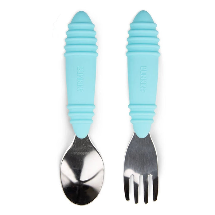 BUMKINS SPOON AND FORK SET (SILICONE AND STAINLESS STEEL) - BLUE