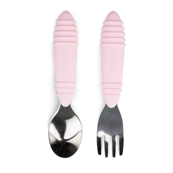 BUMKINS SPOON AND FORK SET (SILICONE AND STAINLESS STEEL) - PINK