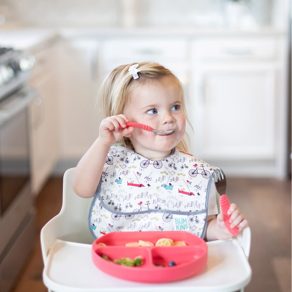 BUMKINS SPOON AND FORK SET (SILICONE AND STAINLESS STEEL) - RED