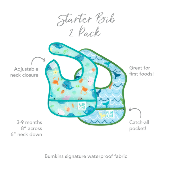 Bumkins Starter Bib 2Pcs/Pack – Ocean Life And Whale Tail