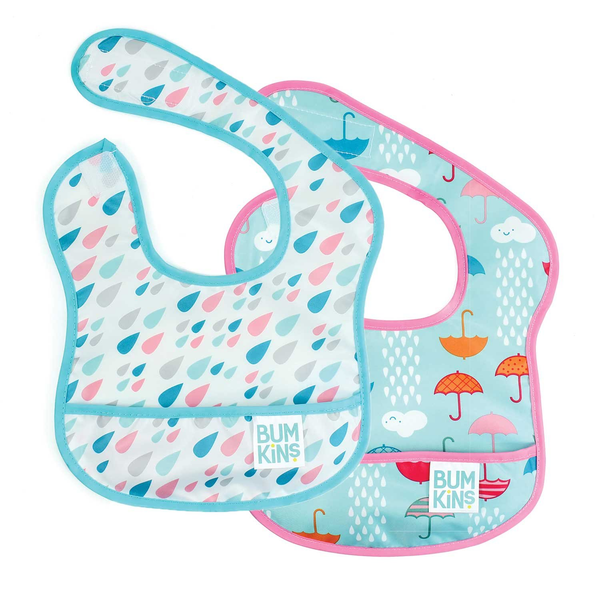 Bumkins Starter Bib 2Pcs/Pack - Raindrops And Umbrellas