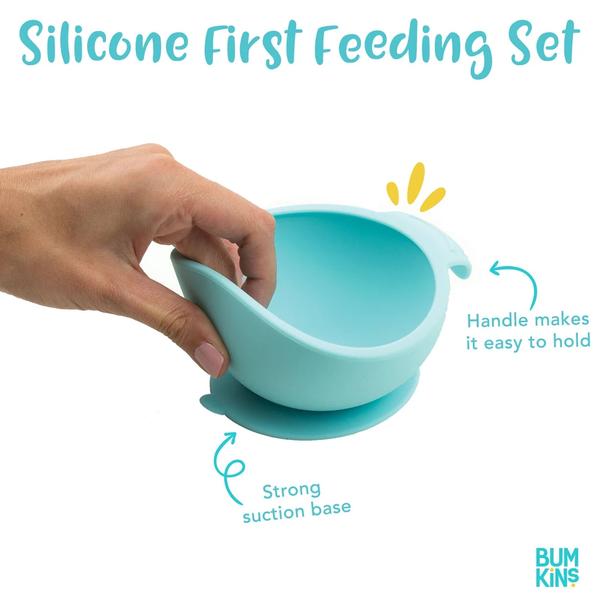 Bumkins Suction Silicone First Baby Feeding Set – Blue