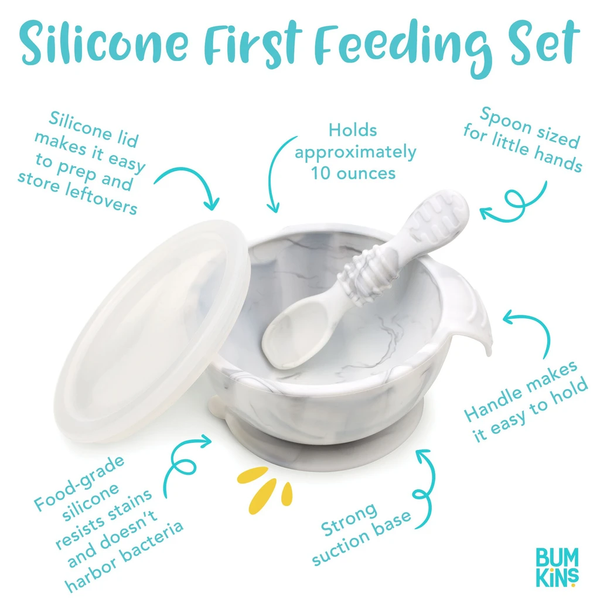 Bumkins Suction Silicone First Baby Feeding Set – Blue