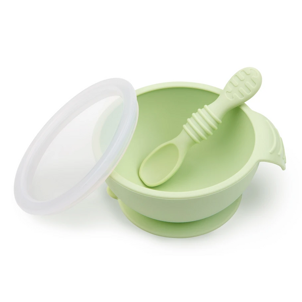 Bumkins Suction Silicone First Baby Feeding Set - Sage