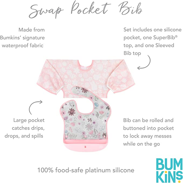 Bumkins Swap Pocket Bib – Floral & Lace