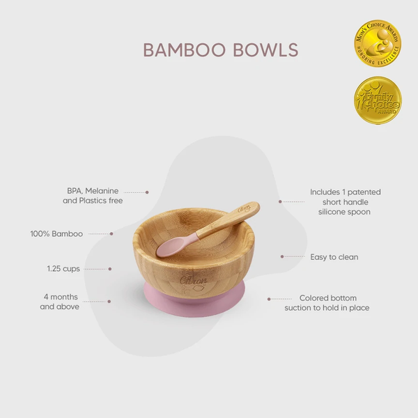 Citron Bamboo Bowl 300ml With Suction And Spoon – Blush Pink