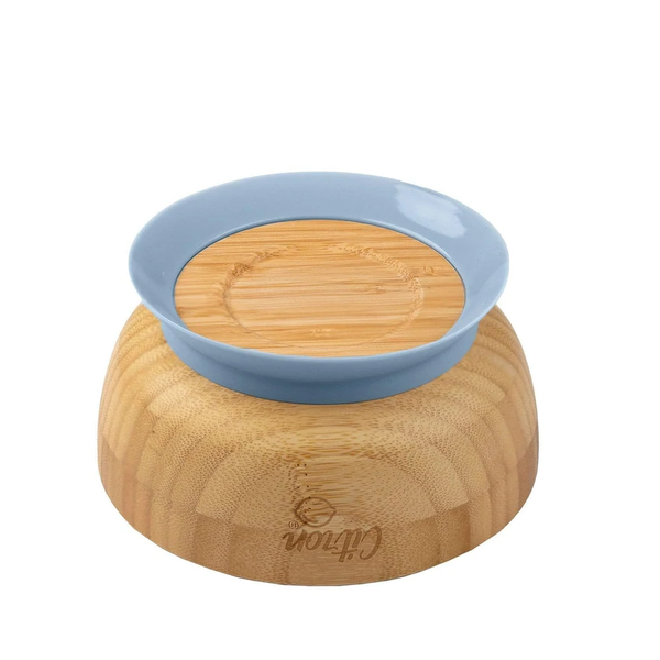 Citron Bamboo Bowl 300ml With Suction And Spoon – Dusty Blue