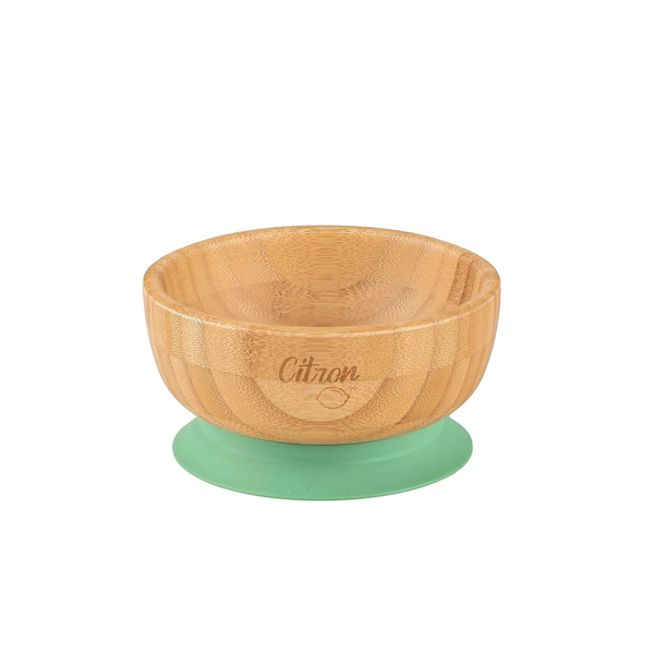 Citron Bamboo Bowl 300ml With Suction And Spoon – Dusty Green