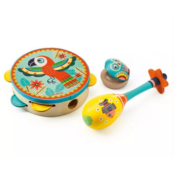 Djeco Set Of 3 Instruments: Tambourine, Maracas, Castanet