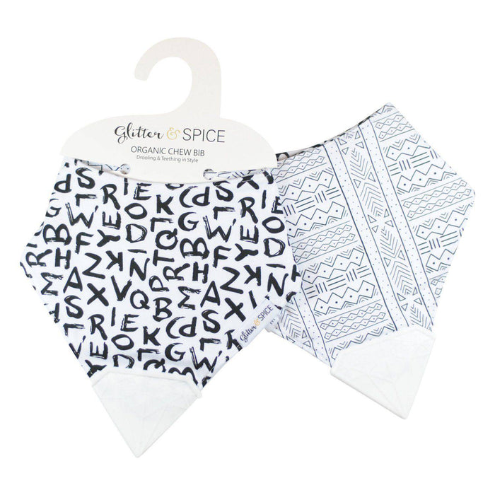 Glitter And Spice Double Sided Organic Chew Bib – A To Z / Mudcloth