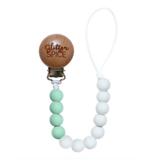 Glitter And Spice Silicone Pacifier Clip – Pale Green