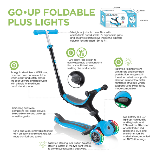 Globber Go Up Foldable Plus Light – Pastel Blue