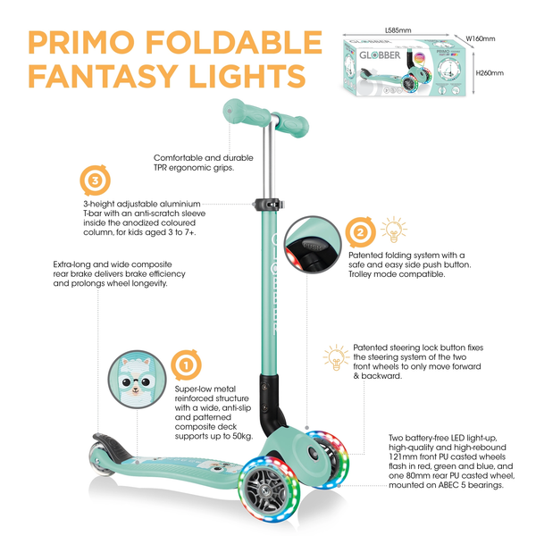 Globber Primo Foldable Fantasy Lights – Mint/Buddy