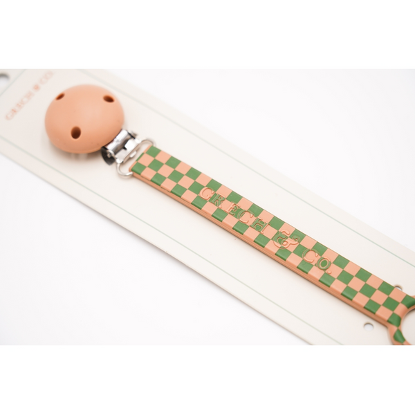 Grech & Co Pacifier Clip - Pattern - Checks Sunset & Orchard