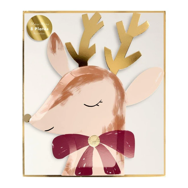 Meri Meri Reindeer With Bow Plates (Set Of 8)