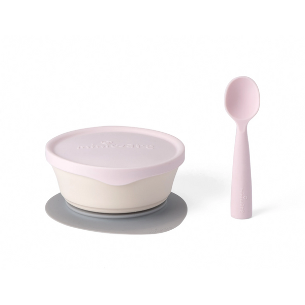 Miniware First Bite Set – Pla Cereal Bowl + Silicone Spoon & Cover – Cotton Candy