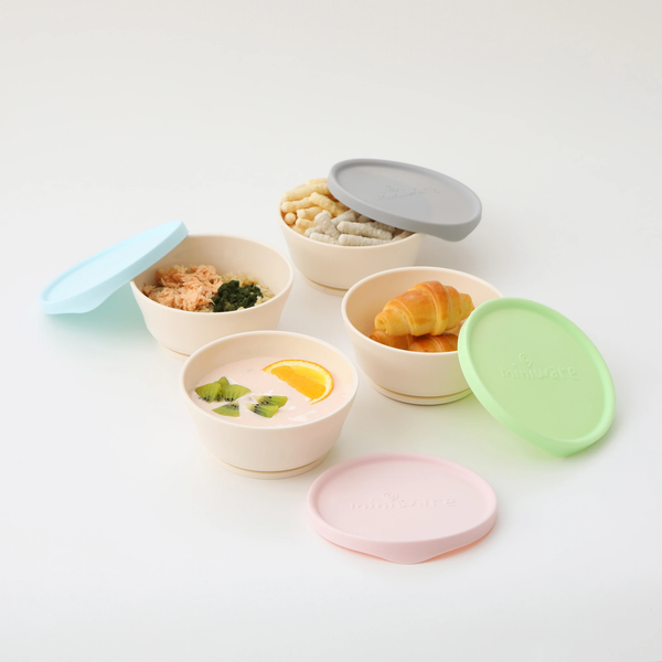 Miniware First Bite Set – Pla Cereal Bowl + Silicone Spoon & Cover – Cotton Candy