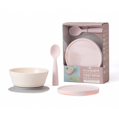 Miniware First Bite Set – Pla Cereal Bowl + Silicone Spoon & Cover – Cotton Candy