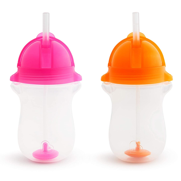 Munchkin Any Angle Click Lock Weighted Straw Cup 10Oz 2Pk – Pink/Orange