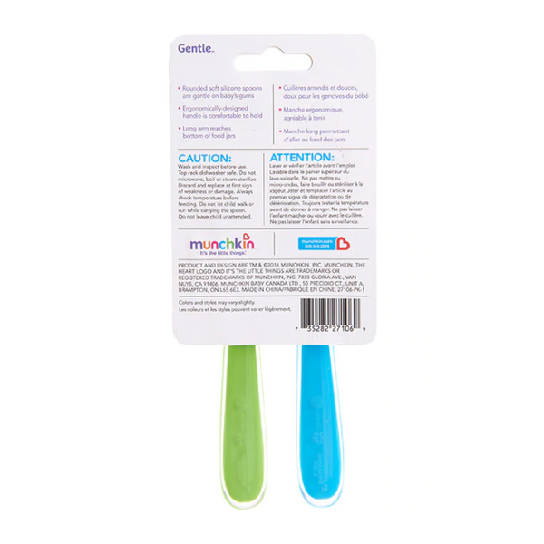 Munchkin Gentle Silicone Spoons – Blue/Green 2Pk