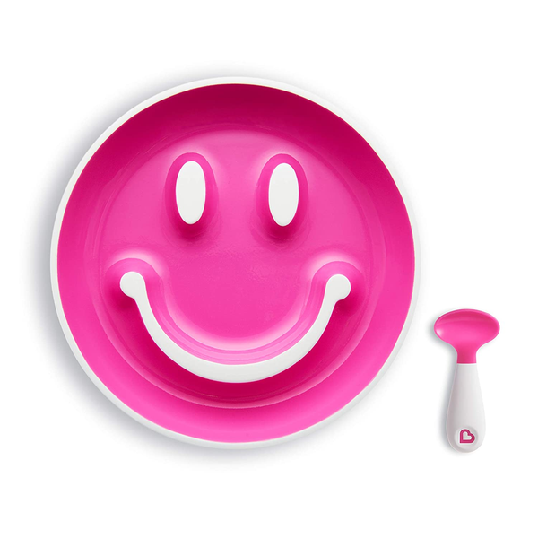 Munchkin Smile ‘N Scoop Suction Plate And Spoon Set – Pink